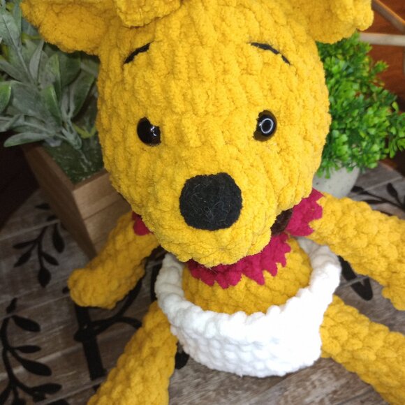 Baby Pooh! Bear Crochet Plushie w/Honey Pot Back Pack & Diaper-  Handmade by ME! - Picture 2 of 5